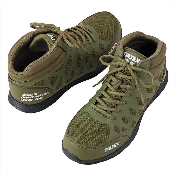 [タルテックス] 安全靴 作業靴 AZ51666 セーフティシューズ ミドルカット 樹脂先芯 軽量 クッション性 3E カーキ 28.0 cm